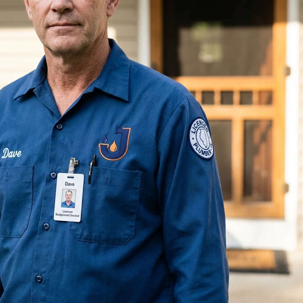 Licensed plumber showing ID badge in Waukesha, WI