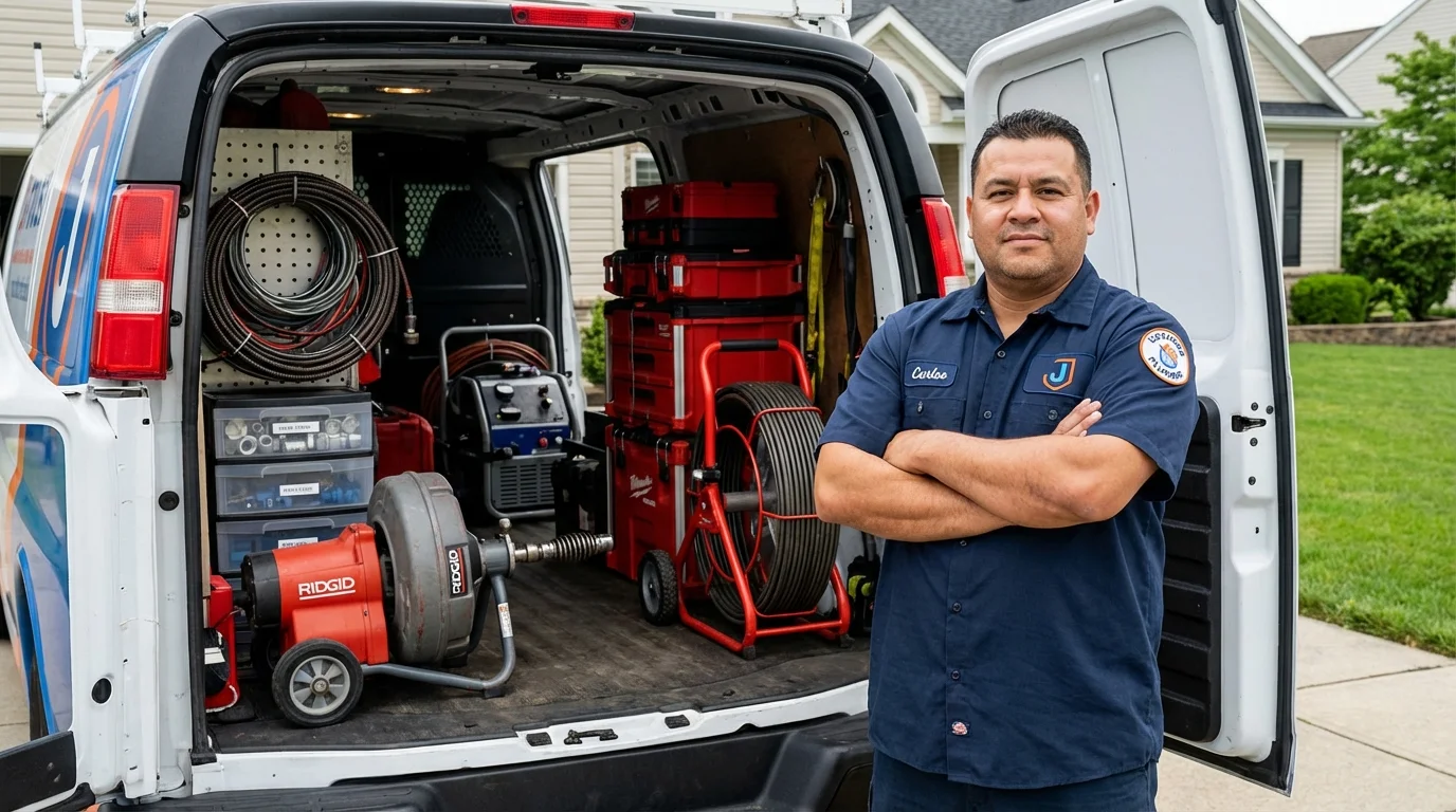 Professional drain cleaning equipment and Johns Plumbing LLC plumber in Waukesha