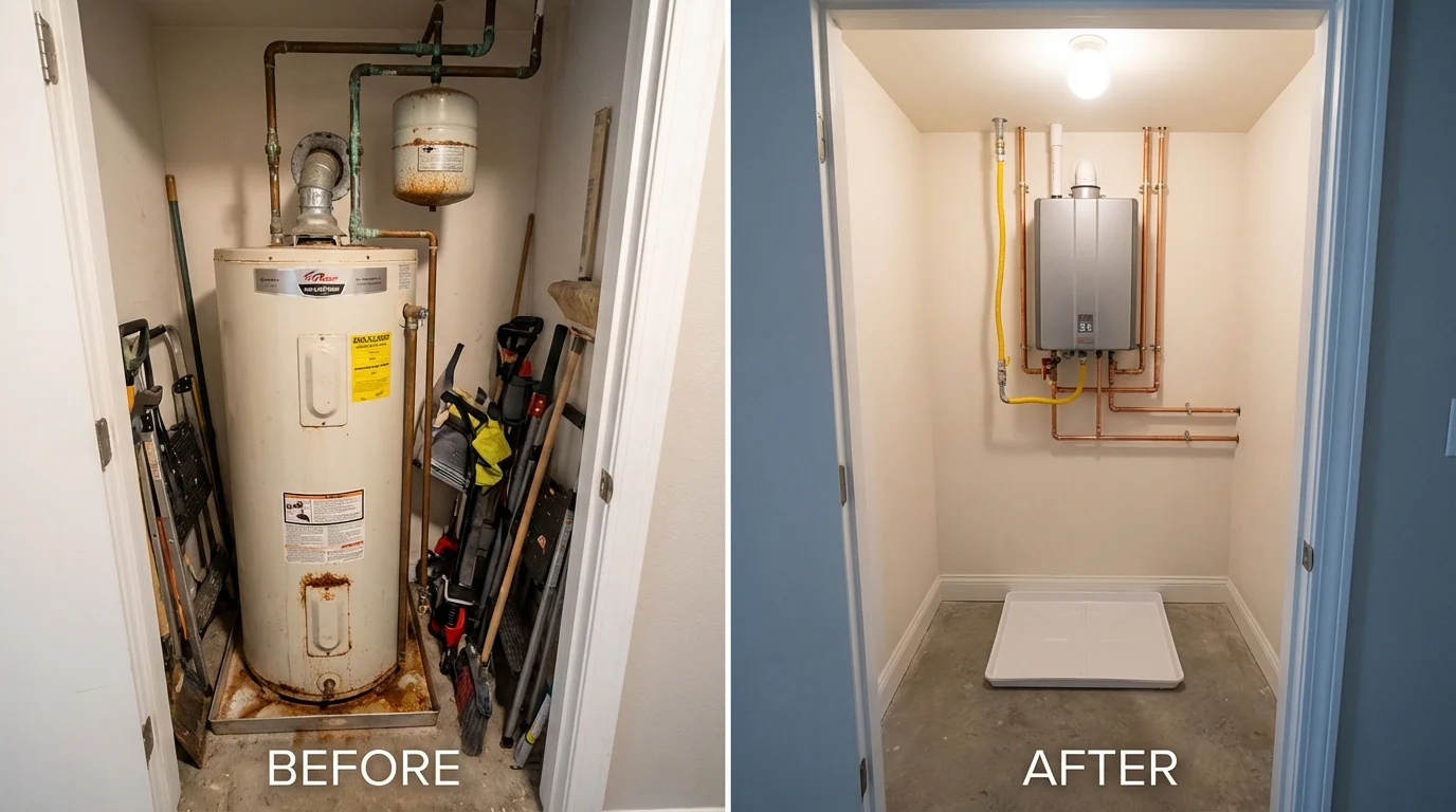 Tank water heater versus wall-mounted tankless unit comparison for Waukesha, WI homeowners